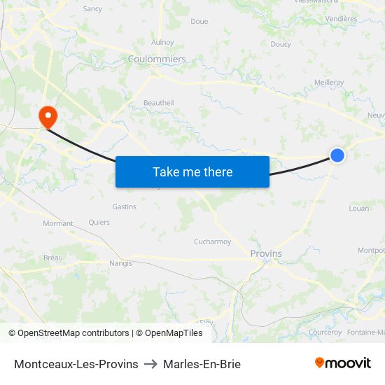 Montceaux-Les-Provins to Marles-En-Brie map