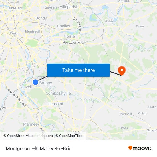 Montgeron to Marles-En-Brie map
