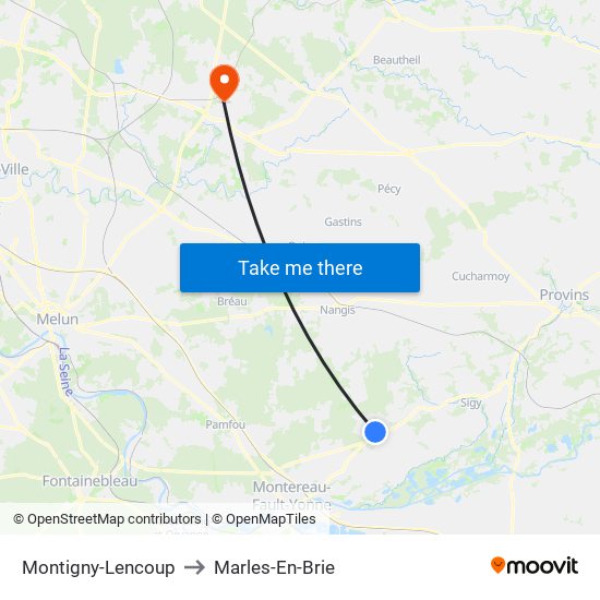 Montigny-Lencoup to Marles-En-Brie map