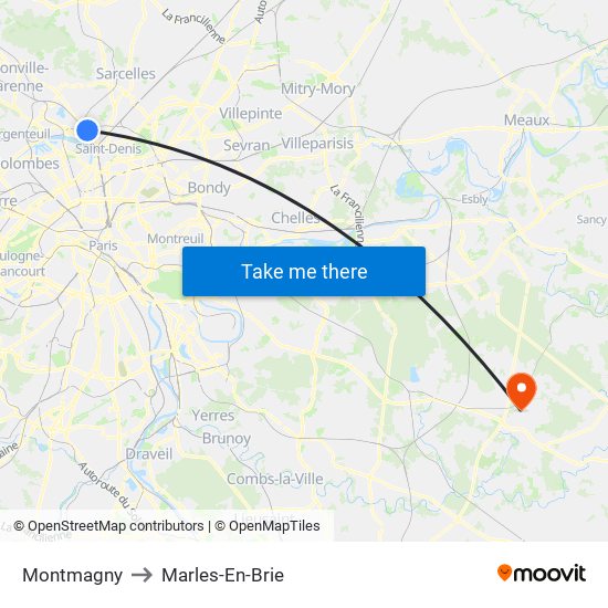 Montmagny to Marles-En-Brie map