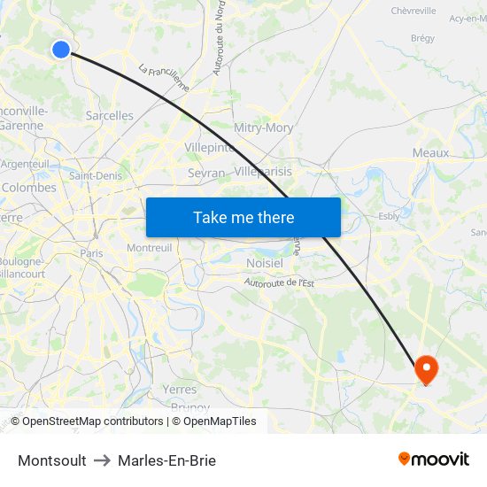 Montsoult to Marles-En-Brie map