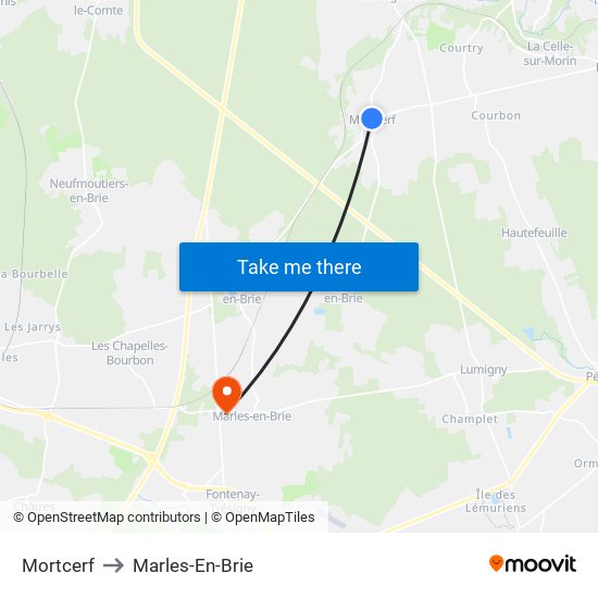 Mortcerf to Marles-En-Brie map