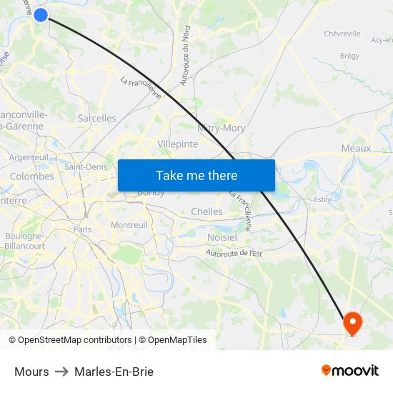 Mours to Marles-En-Brie map