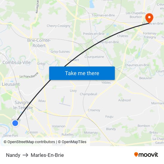 Nandy to Marles-En-Brie map