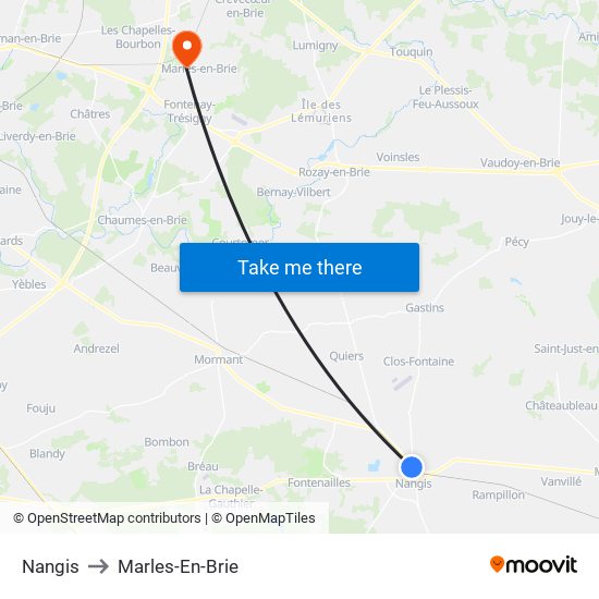 Nangis to Marles-En-Brie map