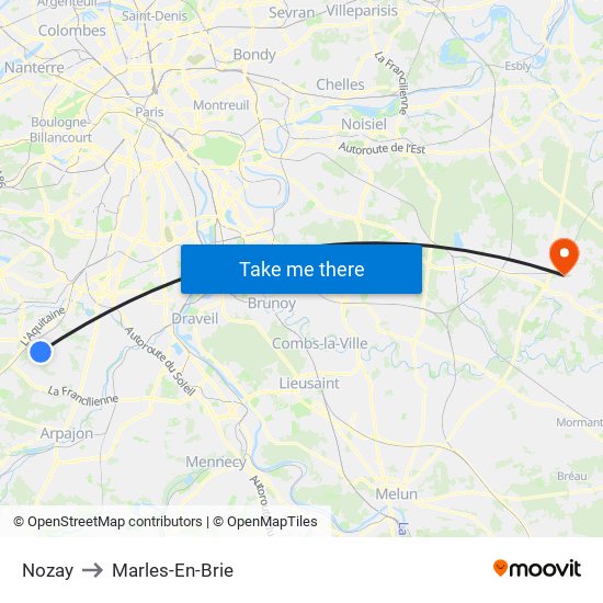 Nozay to Marles-En-Brie map