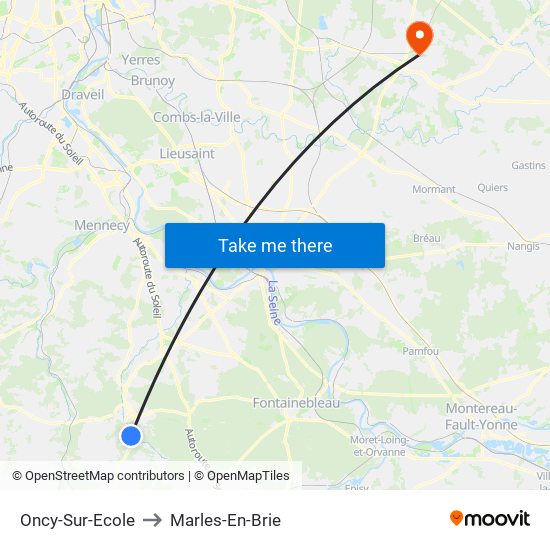 Oncy-Sur-Ecole to Marles-En-Brie map