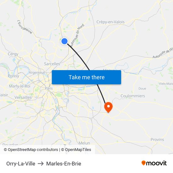 Orry-La-Ville to Marles-En-Brie map