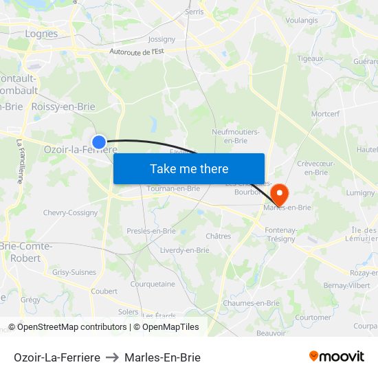 Ozoir-La-Ferriere to Marles-En-Brie map