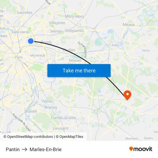 Pantin to Marles-En-Brie map