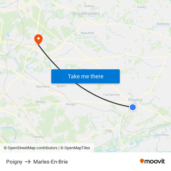 Poigny to Marles-En-Brie map