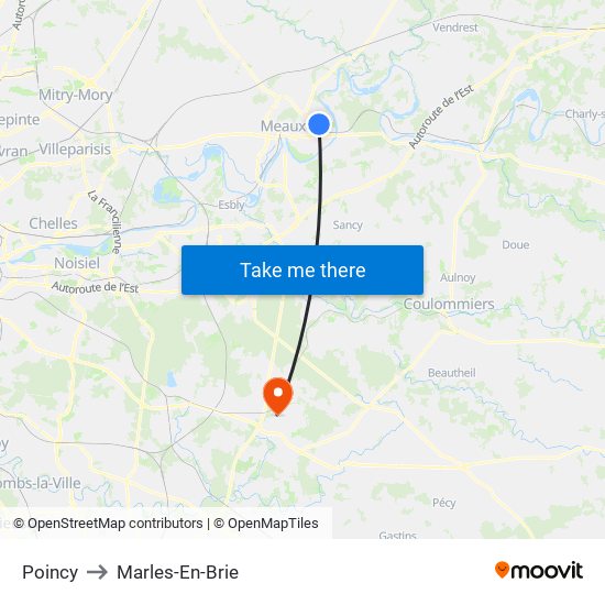 Poincy to Marles-En-Brie map