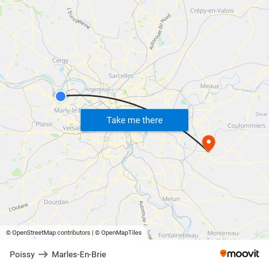 Poissy to Marles-En-Brie map