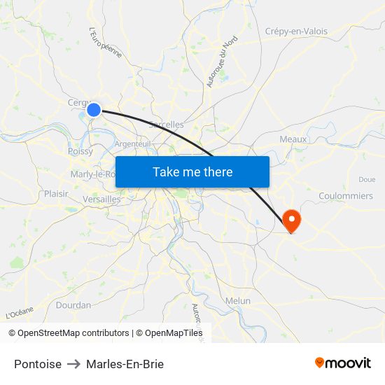 Pontoise to Marles-En-Brie map