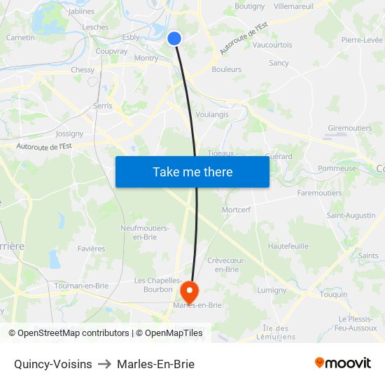 Quincy-Voisins to Marles-En-Brie map