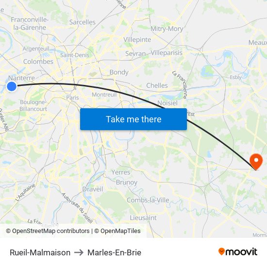 Rueil-Malmaison to Marles-En-Brie map