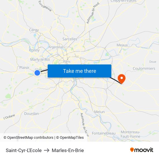 Saint-Cyr-L'Ecole to Marles-En-Brie map