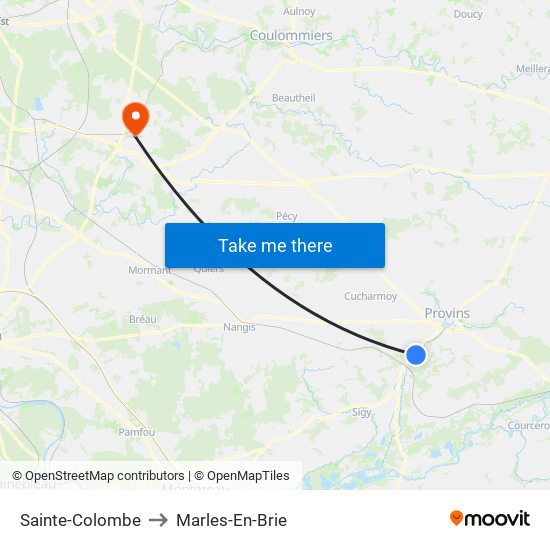 Sainte-Colombe to Marles-En-Brie map