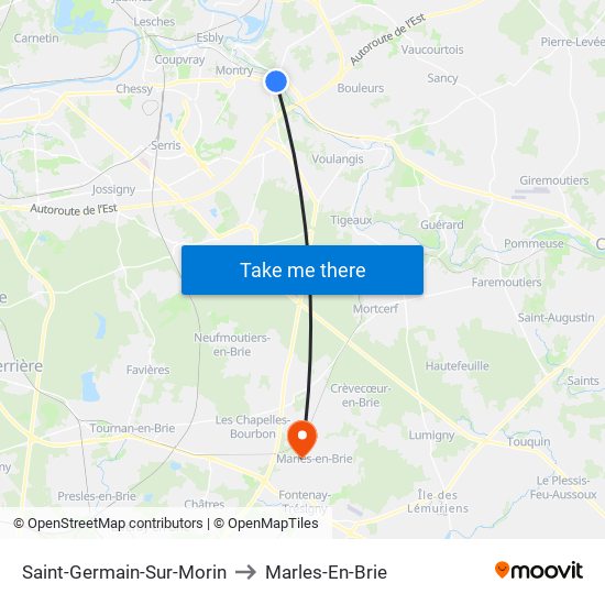 Saint-Germain-Sur-Morin to Marles-En-Brie map