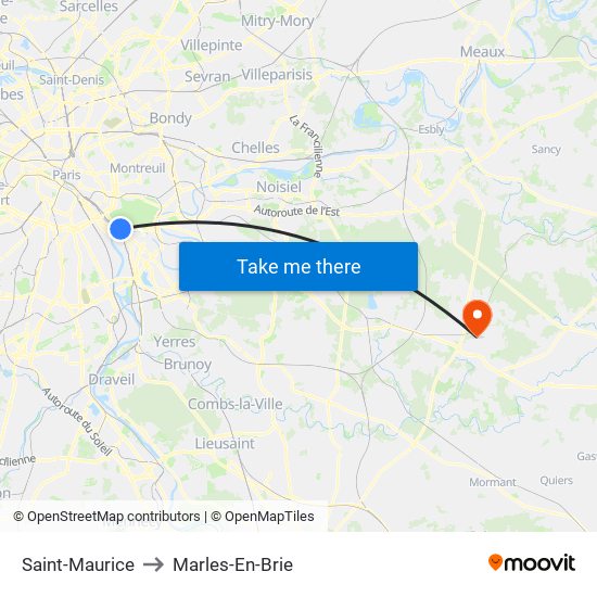 Saint-Maurice to Marles-En-Brie map