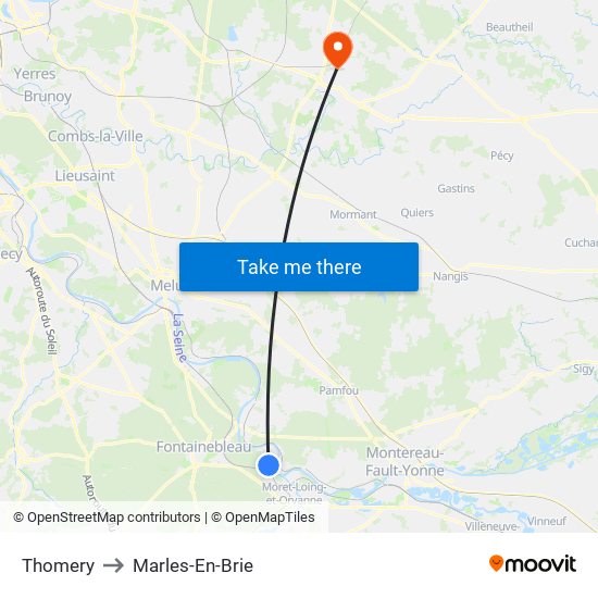Thomery to Marles-En-Brie map