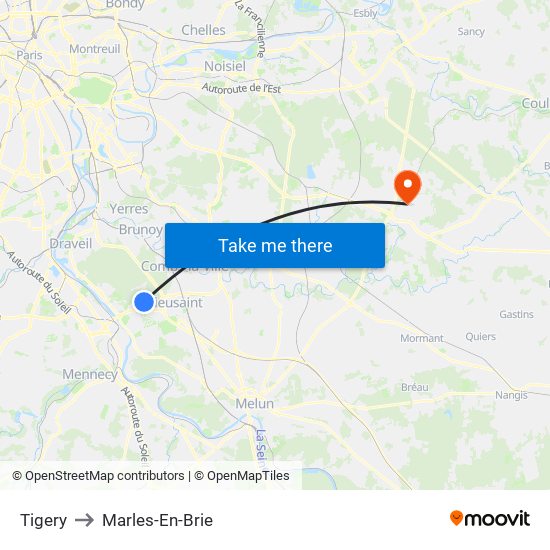 Tigery to Marles-En-Brie map