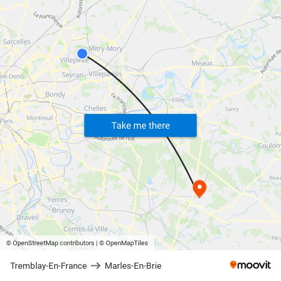 Tremblay-En-France to Marles-En-Brie map