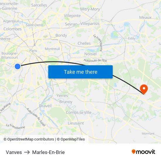 Vanves to Marles-En-Brie map