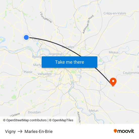 Vigny to Marles-En-Brie map