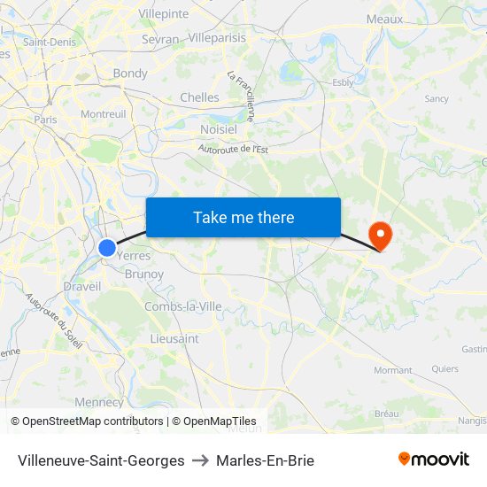 Villeneuve-Saint-Georges to Marles-En-Brie map