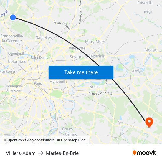 Villiers-Adam to Marles-En-Brie map