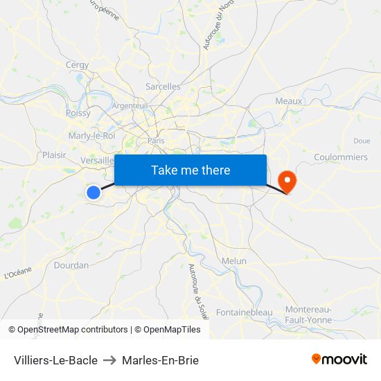 Villiers-Le-Bacle to Marles-En-Brie map