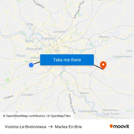 Voisins-Le-Bretonneux to Marles-En-Brie map