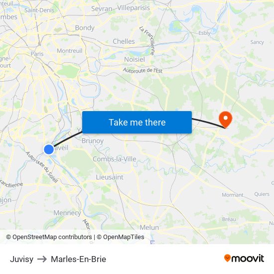Juvisy to Marles-En-Brie map