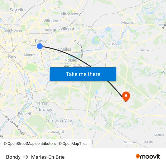 Bondy to Marles-En-Brie map