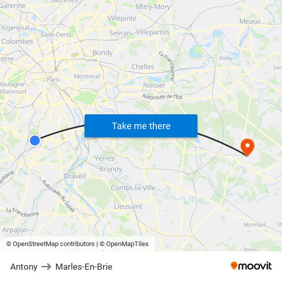 Antony to Marles-En-Brie map