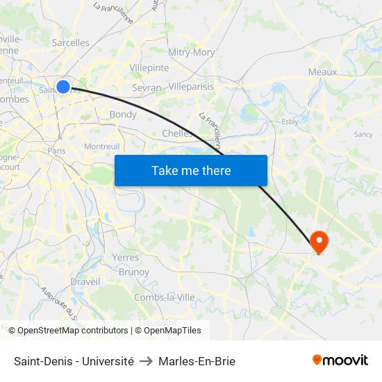 Saint-Denis - Université to Marles-En-Brie map