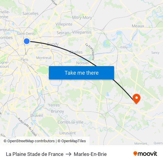La Plaine Stade de France to Marles-En-Brie map