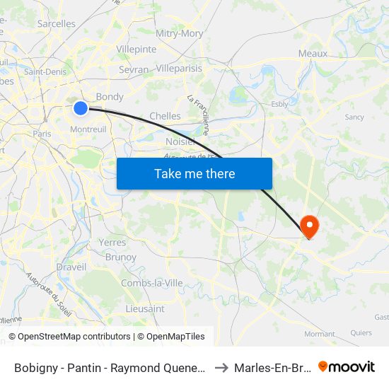 Bobigny - Pantin - Raymond Queneau to Marles-En-Brie map