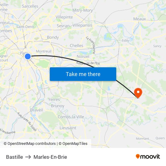Bastille to Marles-En-Brie map