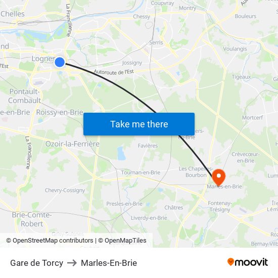 Gare de Torcy to Marles-En-Brie map