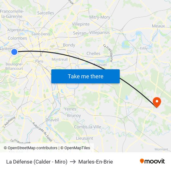 La Défense (Calder - Miro) to Marles-En-Brie map