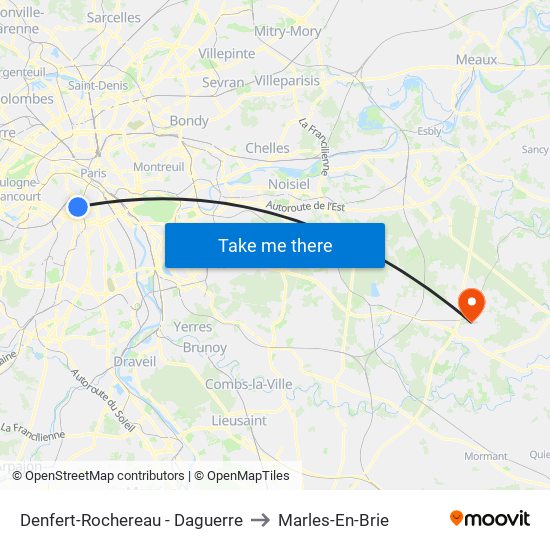 Denfert-Rochereau - Daguerre to Marles-En-Brie map