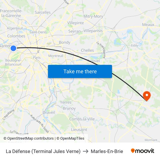 La Défense (Terminal Jules Verne) to Marles-En-Brie map