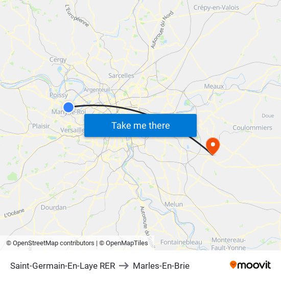 Saint-Germain-En-Laye RER to Marles-En-Brie map