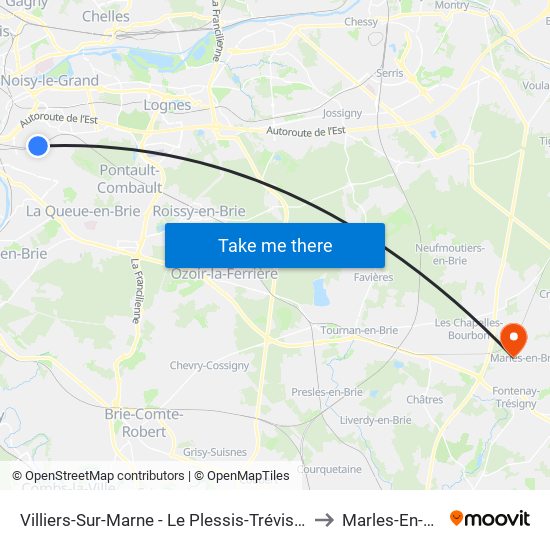 Villiers-Sur-Marne - Le Plessis-Trévise RER to Marles-En-Brie map