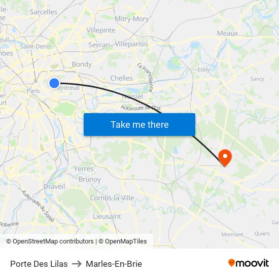 Porte Des Lilas to Marles-En-Brie map