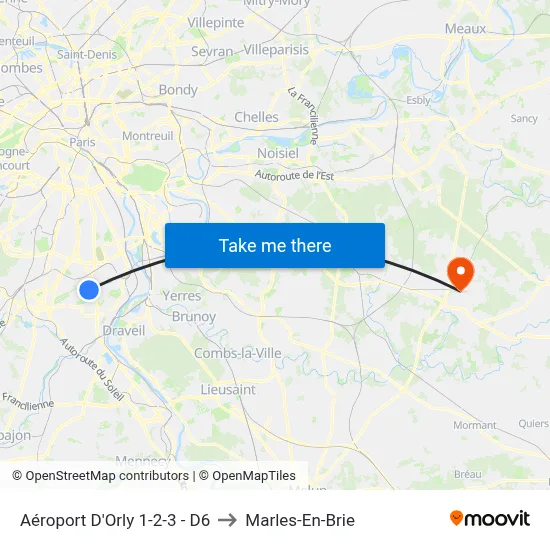 Aéroport D'Orly 1-2-3 - D6 to Marles-En-Brie map