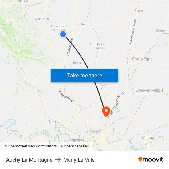 Auchy-La-Montagne to Marly-La-Ville map