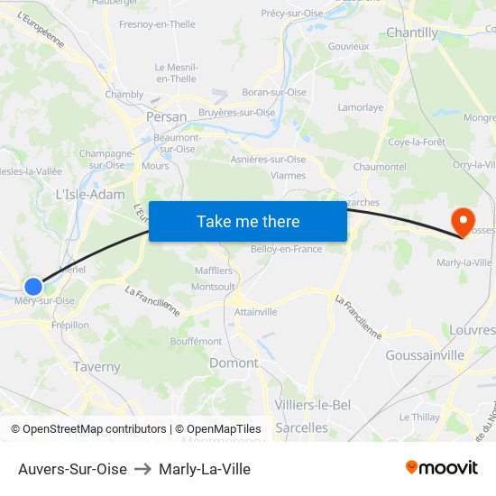 Auvers-Sur-Oise to Marly-La-Ville map